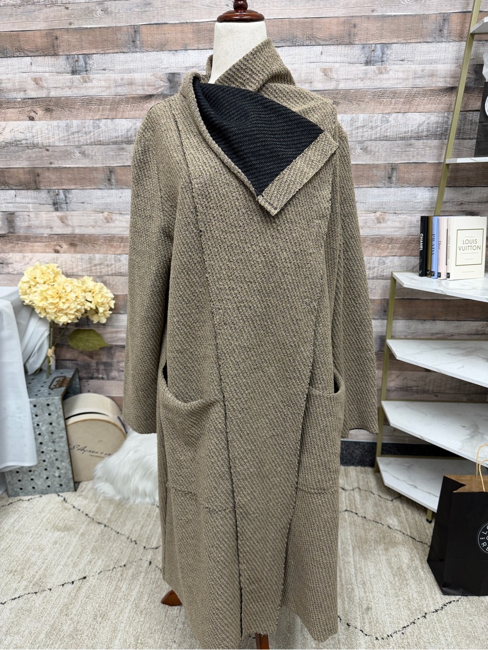 LUUKAA tan wool blend hooded wrap coat 2